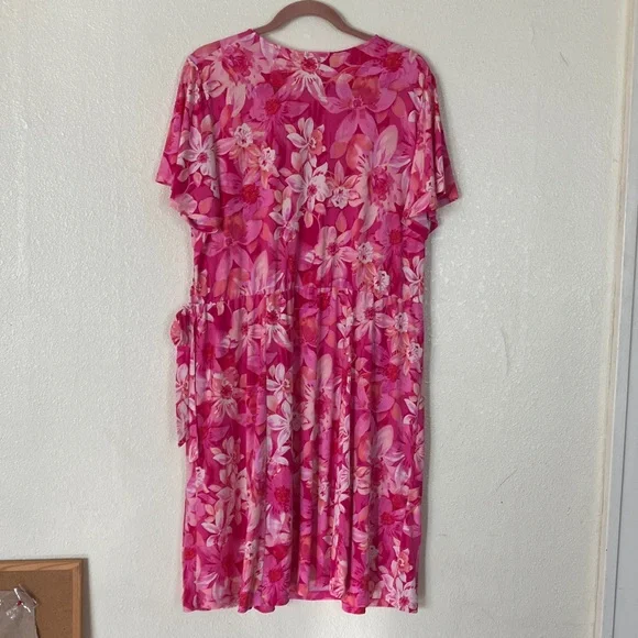 Susan Graver Pink Floral Faux Wrap Dress, XL - Picture 8 of 8